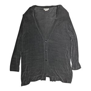 Vtg 1990s Vikki Vi Black Minimal Slinky Stretch Jersey Button Up Cardigan 1X